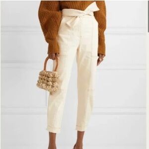 Ulla Johnson Cream Storm Contract Stitching High Rise Tapered Leg Ankle Jeans